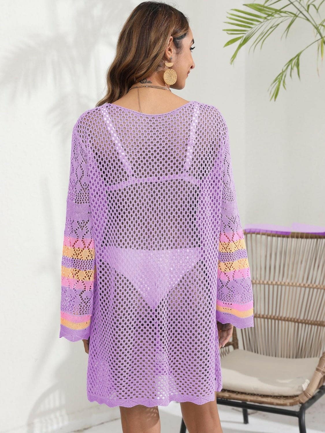 Openwork Contrast Long Sleeve Cover-Up - Love Salve