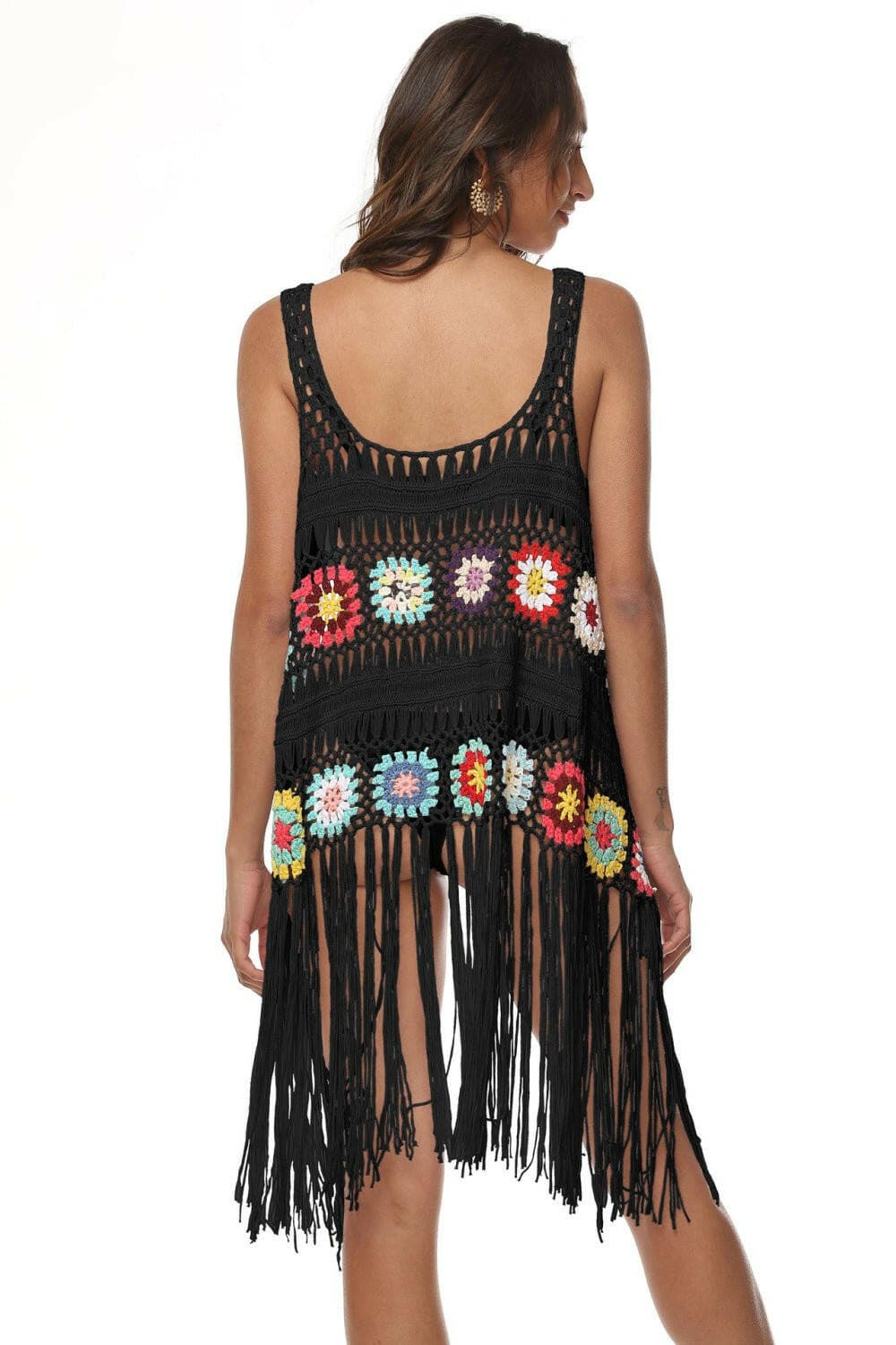 Openwork Fringe Detail Embroidery Sleeveless Cover-Up - Love Salve