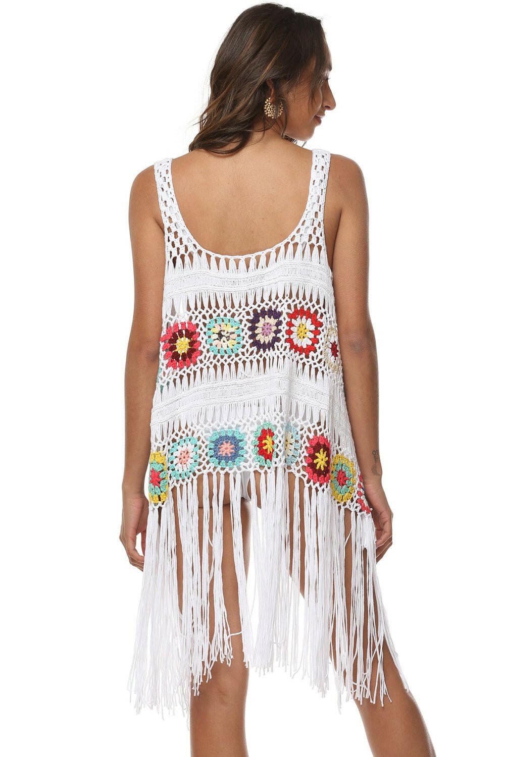 Openwork Fringe Detail Embroidery Sleeveless Cover-Up - Love Salve