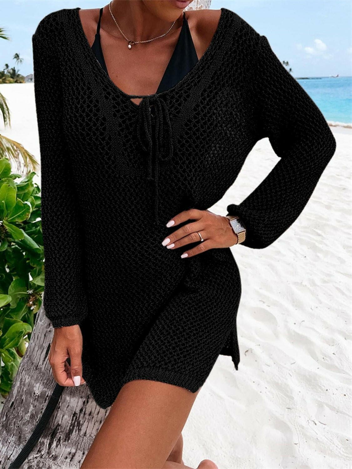 Openwork Tie Neck Cover-Up - Love Salve