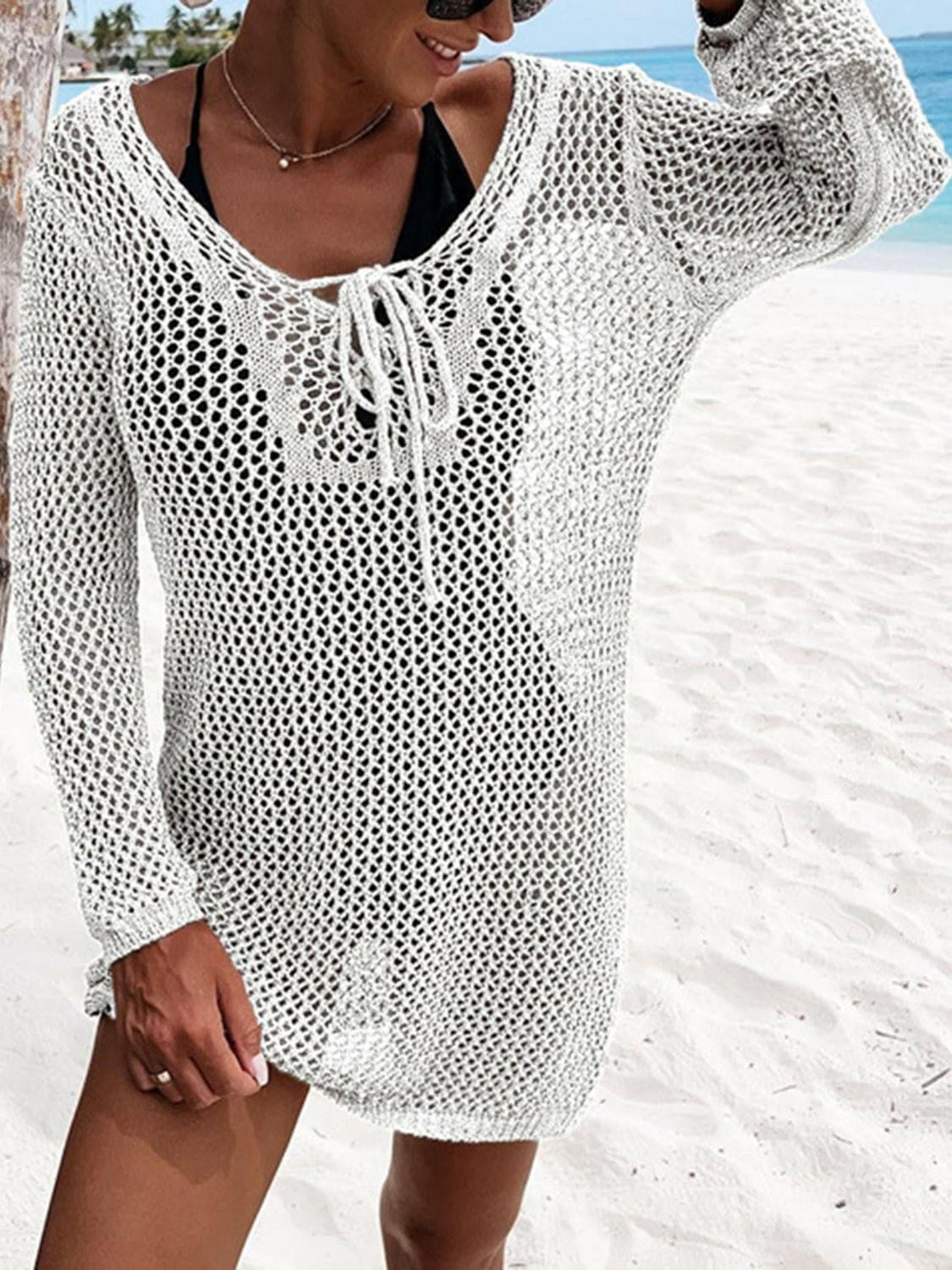 Openwork Tie Neck Cover-Up - Love Salve