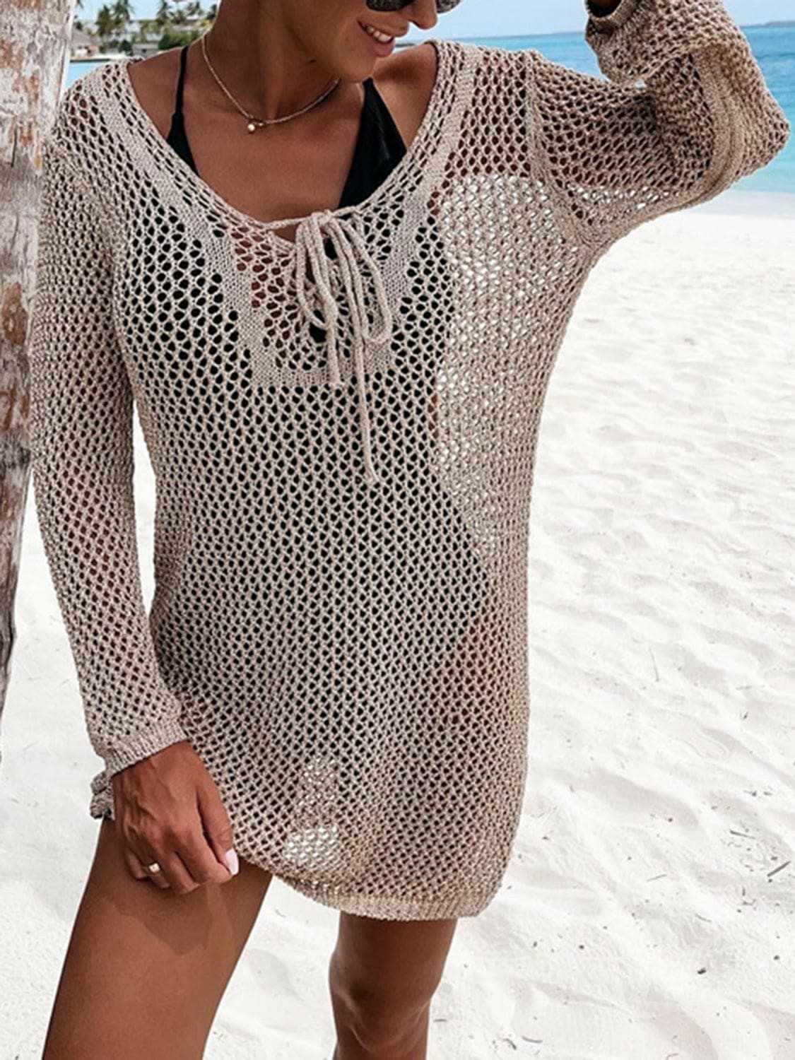 Openwork Tie Neck Cover-Up - Love Salve