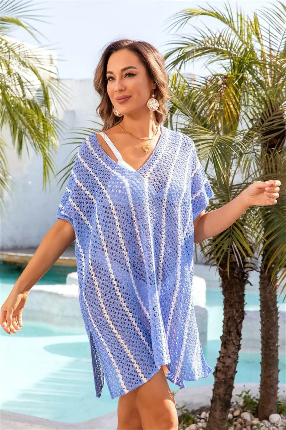 Chic sheer v-neck cover-up - openwork design - Love Salve 
