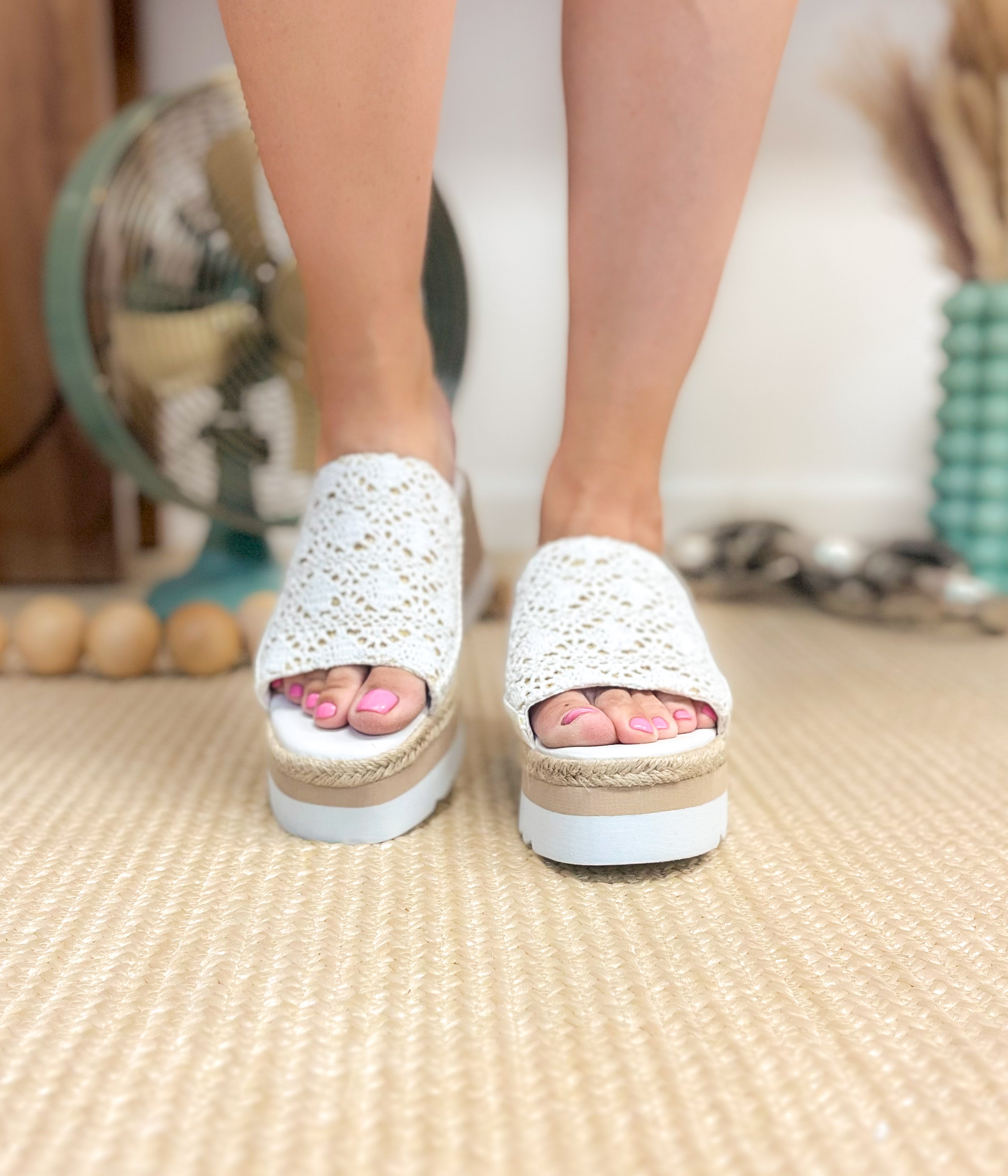 Ophelia Wedges White Cork Leather Footbed 3 Inch Heel Naughty Monkey