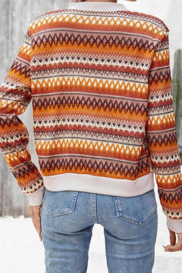 Orange Boho Striped Zip Up Long Sleeve Jacket - Love Salve 
