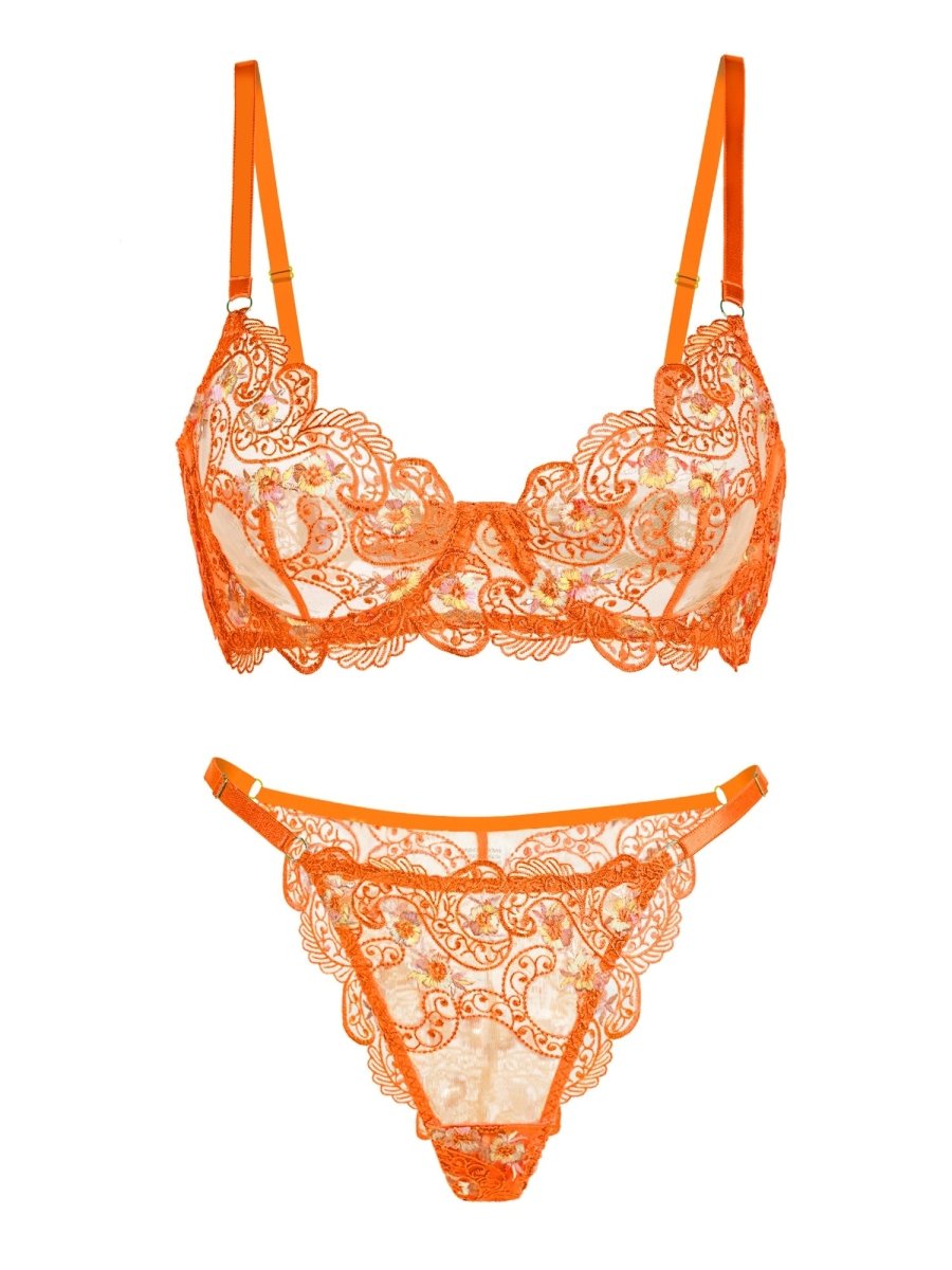 Orange Floral Embroidery Lingerie Set - Love Salve