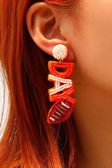 Orange GAME DAY Rugby Rice Bead Dangle Stud Earrings - Love Salve 