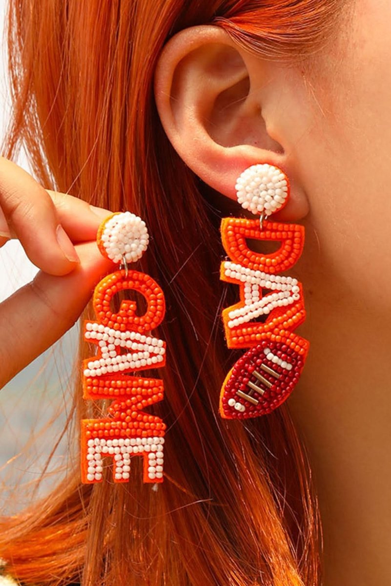 Orange GAME DAY Rugby Rice Bead Dangle Stud Earrings - Love Salve 
