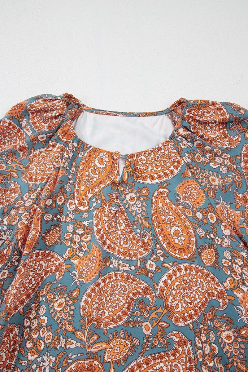 Orange Paisley Print Loose Fit Drawstring High Waist Mini Dress - Love Salve 