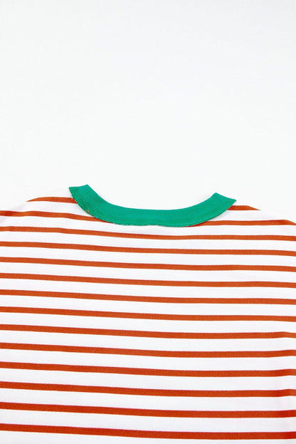 Orange Stripe Oversized Contrast Trim Exposed Seam T Shirt - Love Salve 