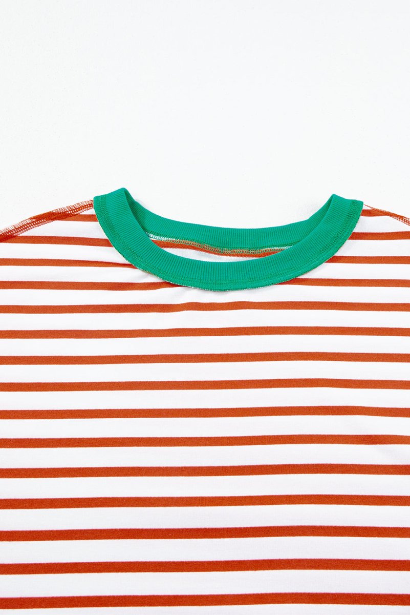 Orange Stripe Oversized Contrast Trim Exposed Seam T Shirt - Love Salve 