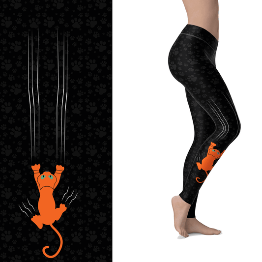 Black orange Cat Scratch Leggings with Pockets Kitten MM