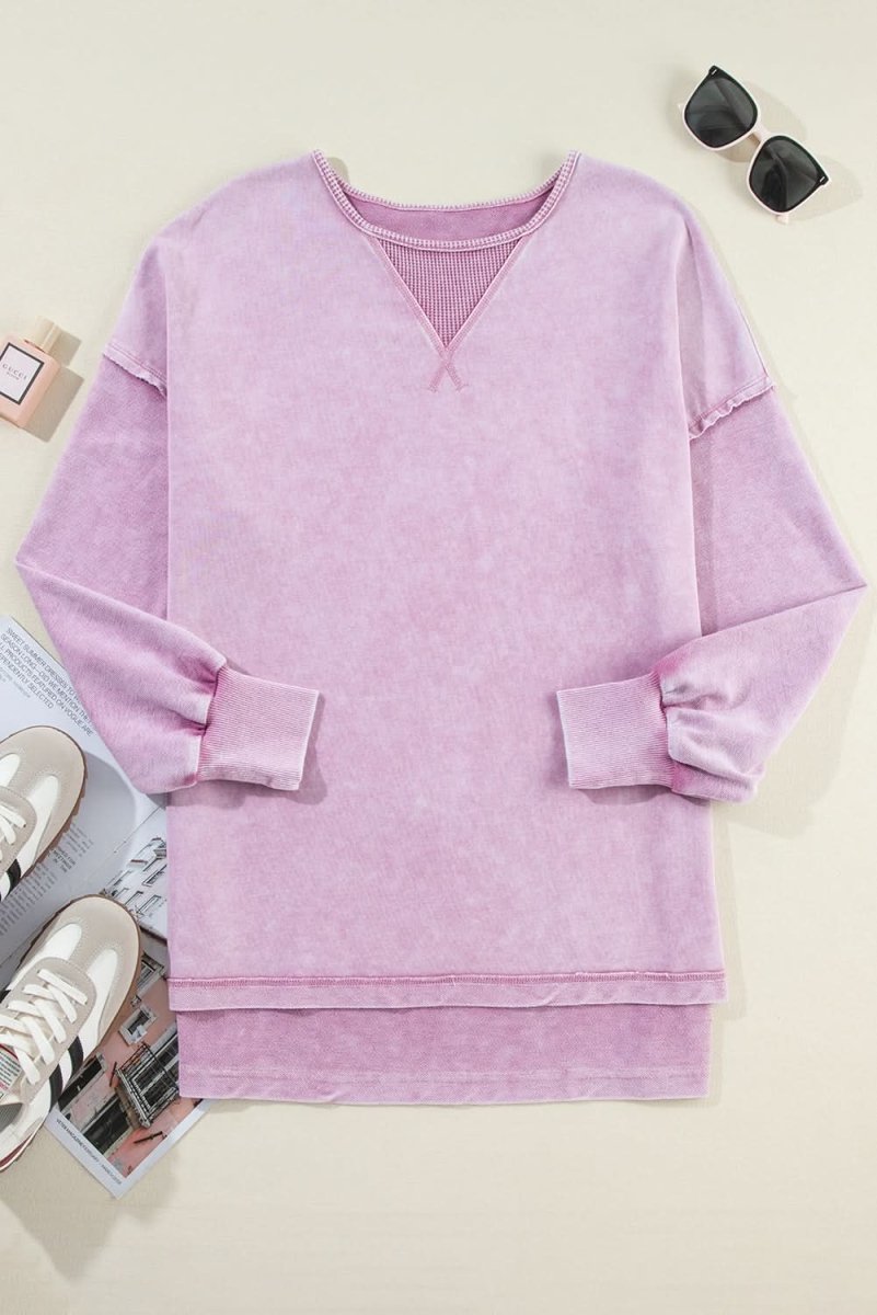 Orchid Petal Mineral Wash Drop Shoulder Pullover Sweatshirt - Love Salve 