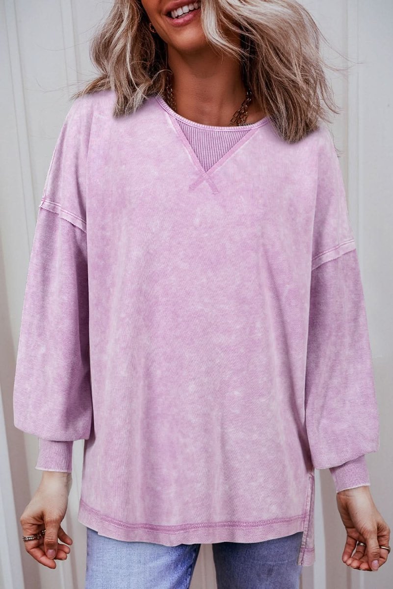 Orchid Petal Mineral Wash Drop Shoulder Pullover Sweatshirt - Love Salve 