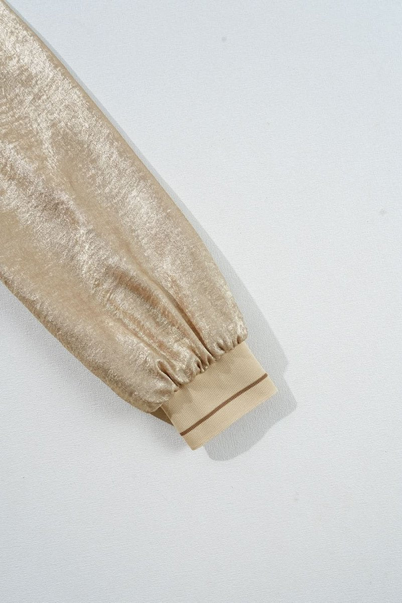 Pale Khaki Metallic Zip up Baseball Jacket - Love Salve 