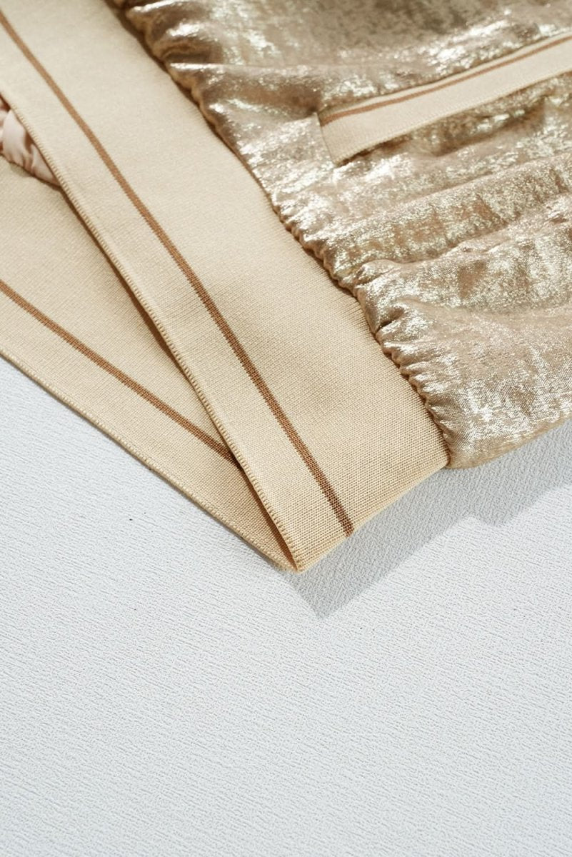 Pale Khaki Metallic Zip up Baseball Jacket - Love Salve 