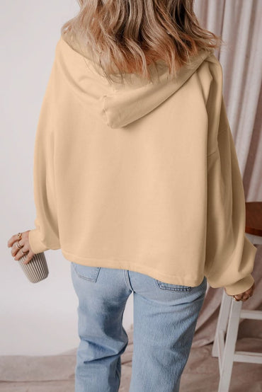Parchment Fleece Lined Half Zipper Kangaroo Pockets Loose Hoodie - Love Salve 