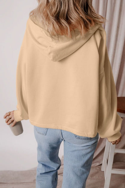 Parchment Fleece Lined Half Zipper Kangaroo Pockets Loose Hoodie - Love Salve 