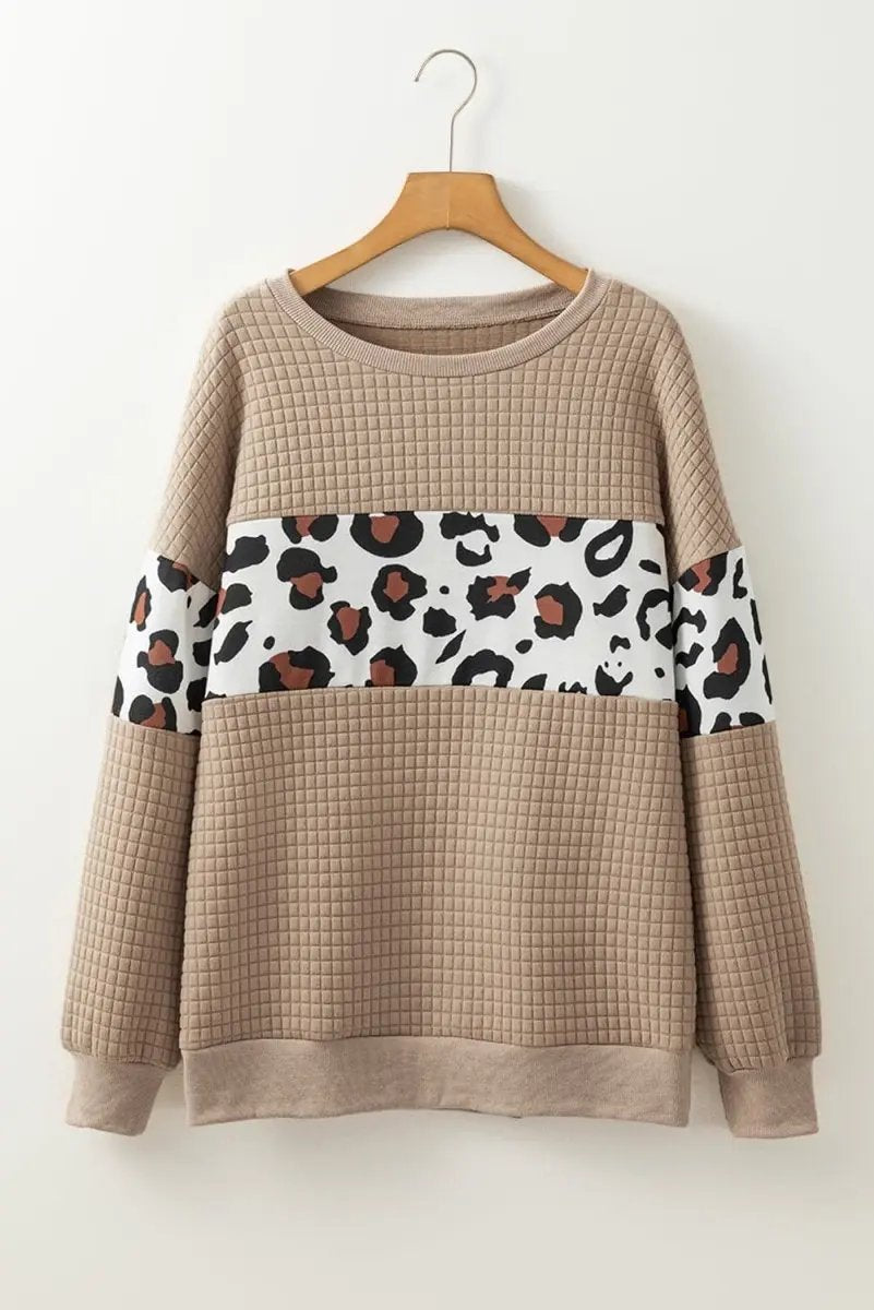 Parchment Leopard Quilted Patchwork Crew Neck Sweatshirt - Love Salve 