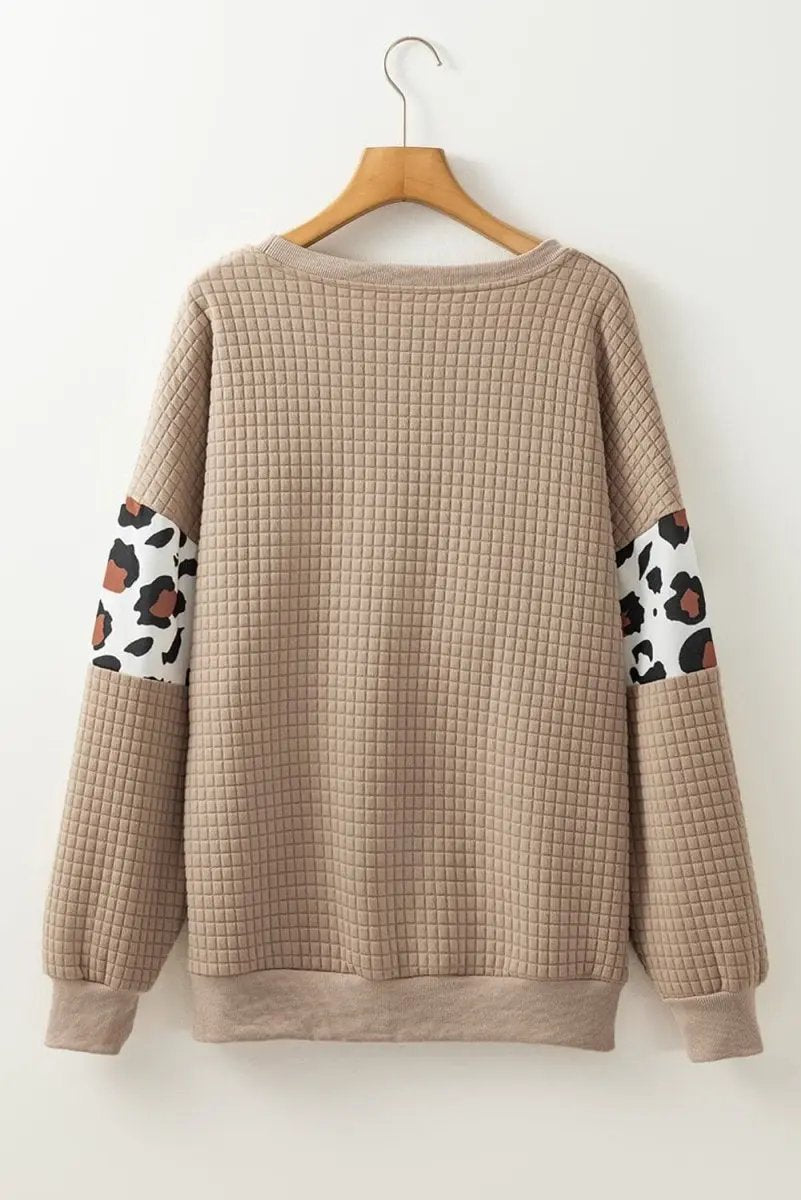 Parchment Leopard Quilted Patchwork Crew Neck Sweatshirt - Love Salve 