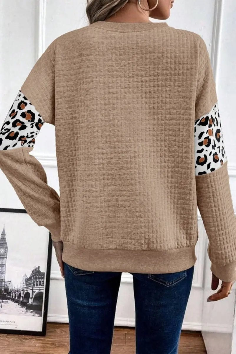 Parchment Leopard Quilted Patchwork Crew Neck Sweatshirt - Love Salve 