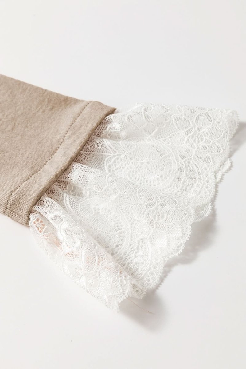 Parchment Seam Detail Lace Contrast Cuffs Raglan Sleeve Top - Love Salve