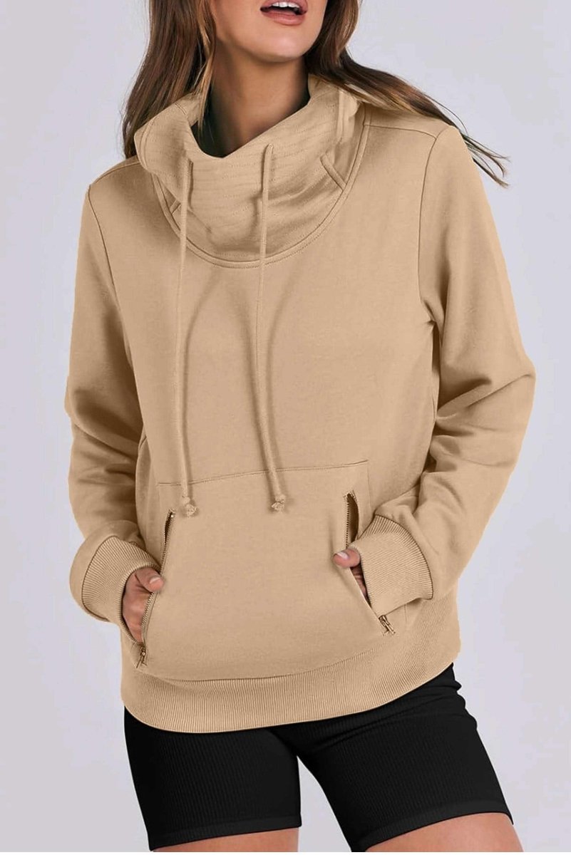 Parchment Zipped Pocket Cozy Drawstring Hoodie - Love Salve 