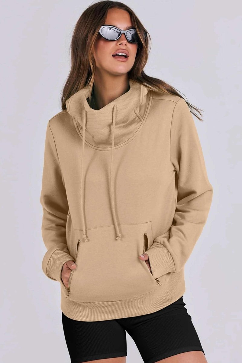 Parchment Zipped Pocket Cozy Drawstring Hoodie - Love Salve 