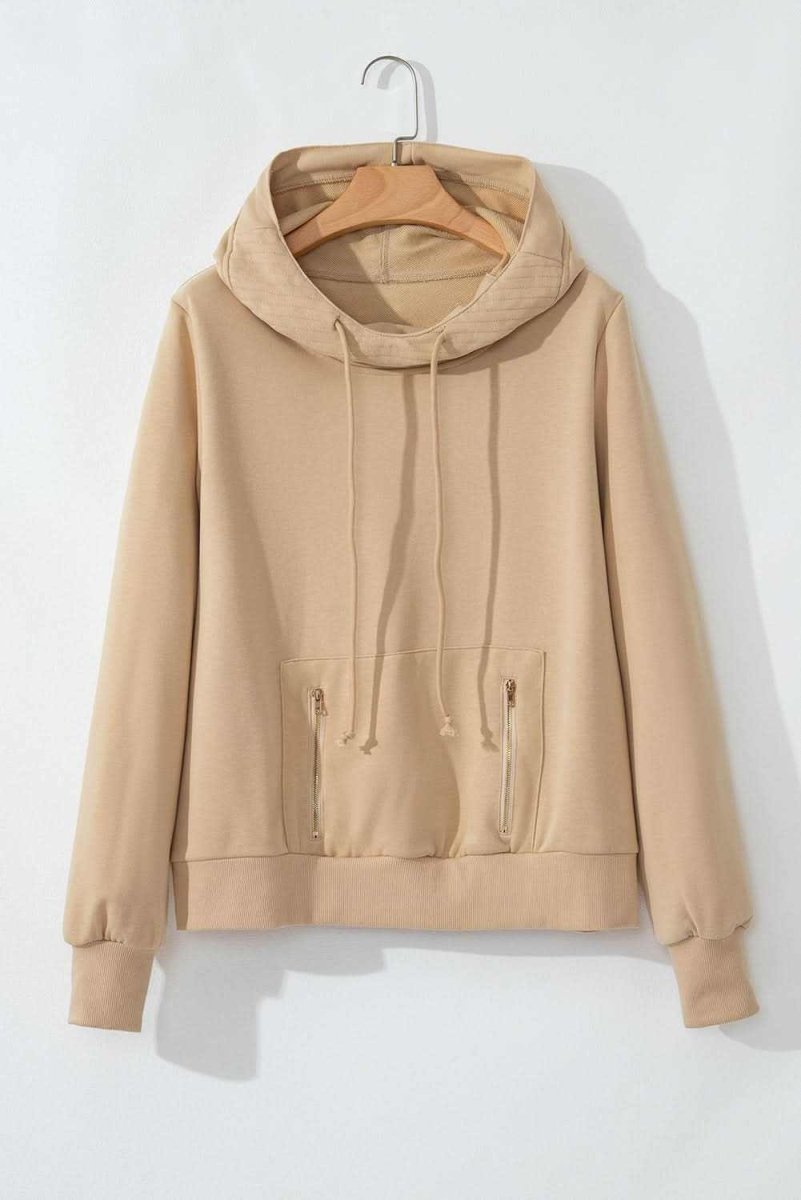 Parchment Zipped Pocket Cozy Drawstring Hoodie - Love Salve 