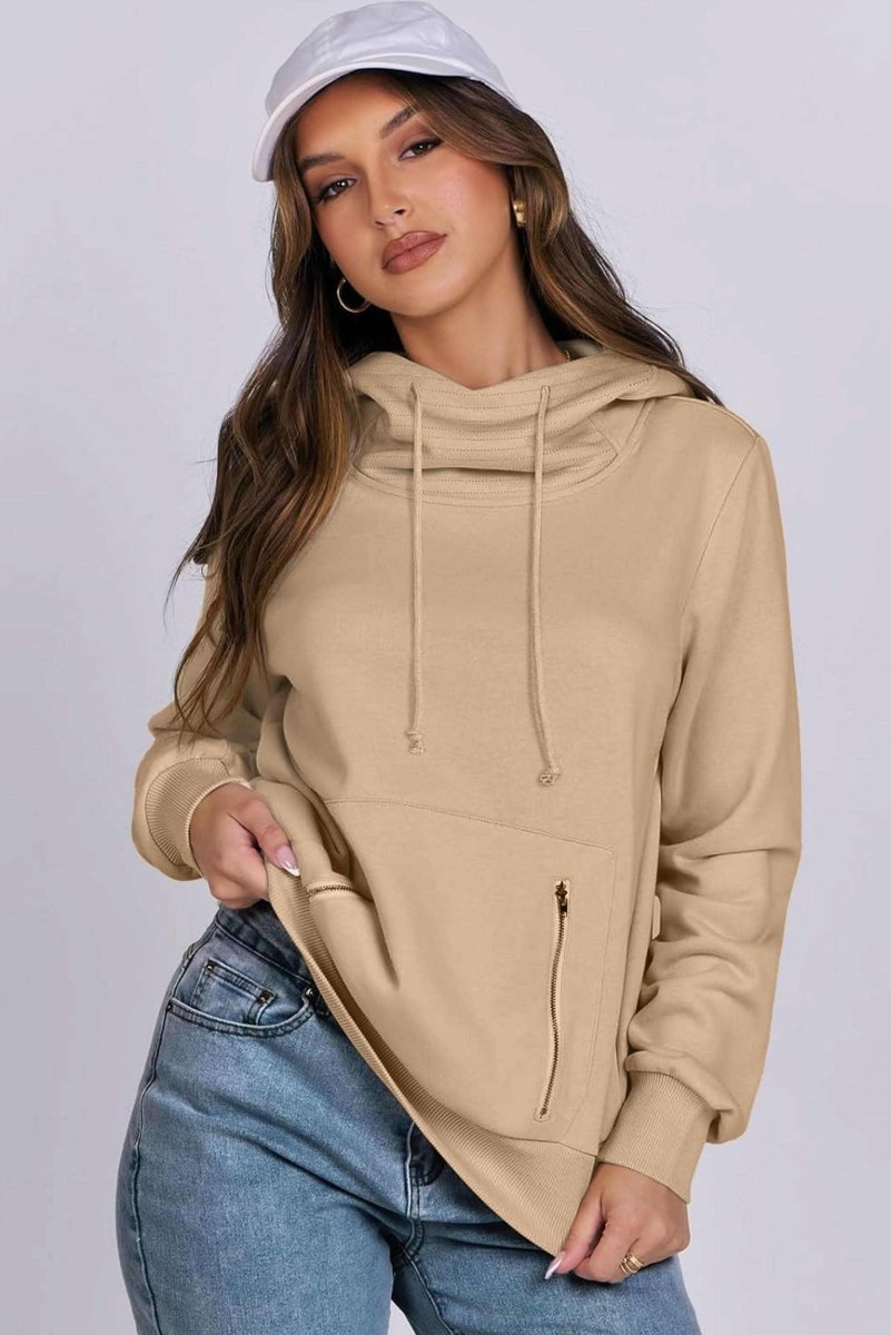 Parchment Zipped Pocket Cozy Drawstring Hoodie - Love Salve 