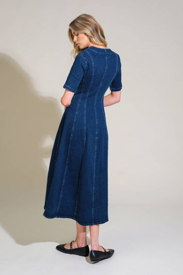 PATCHWORK PARADISE DENIM MIDI DRESS - Love Salve 