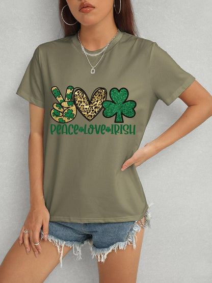 PEACE LOVE IRISH Round Neck Short Sleeve T-Shirt - Love Salve