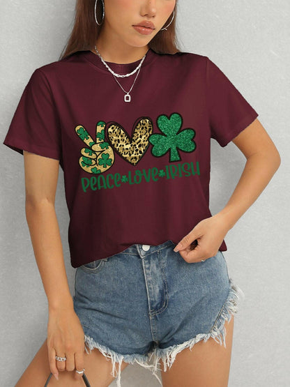 PEACE LOVE IRISH Round Neck Short Sleeve T-Shirt - Love Salve