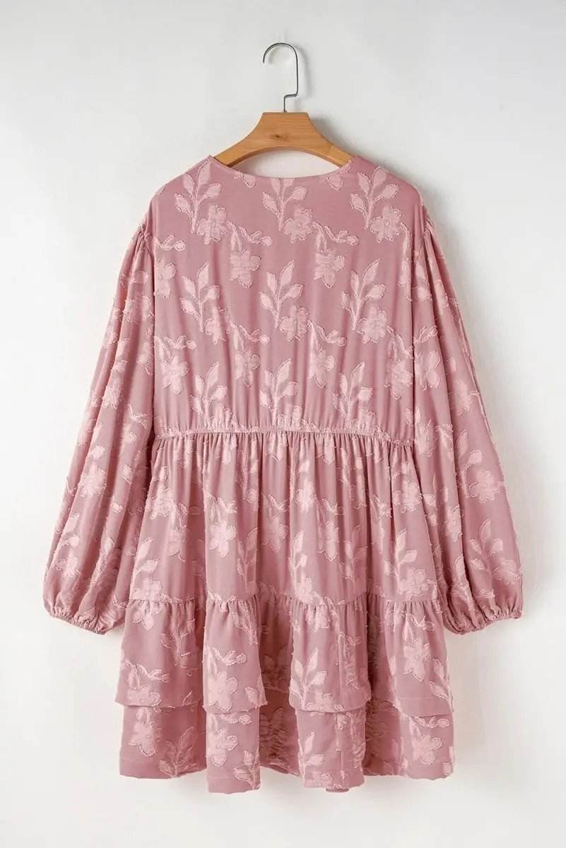 Peach Blossom Floral Surplice V Neck Tiered Ruffled Plus Size Dress - Love Salve 