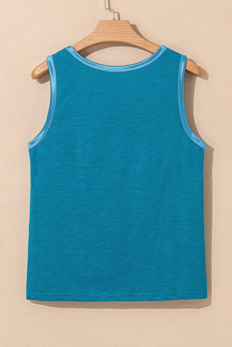 Peacock Blue Metallic Sheen Edge Scoop Neck Tank Top - Love Salve 