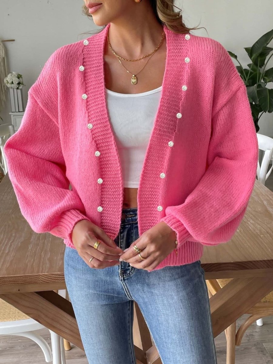 Pearl Open Front Long Sleeve Cardigan - Love Salve 