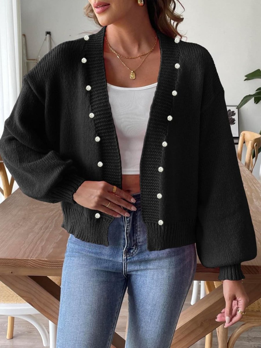 Pearl Open Front Long Sleeve Cardigan - Love Salve 