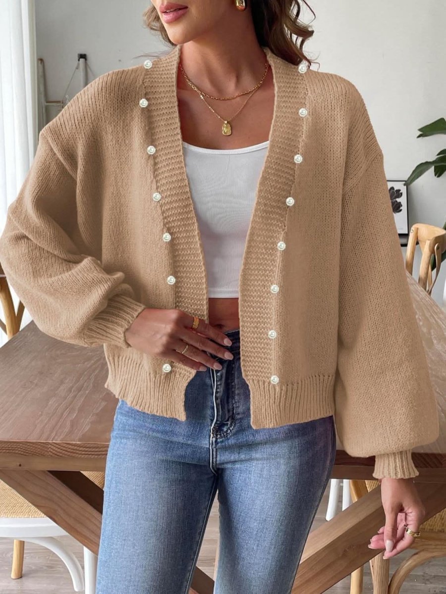 Pearl Open Front Long Sleeve Cardigan - Love Salve 