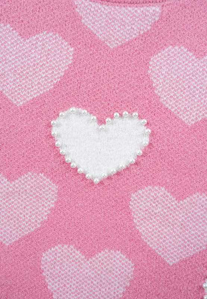 Pearl Trim Heart Round Neck Long Sleeve Sweater - Love Salve 