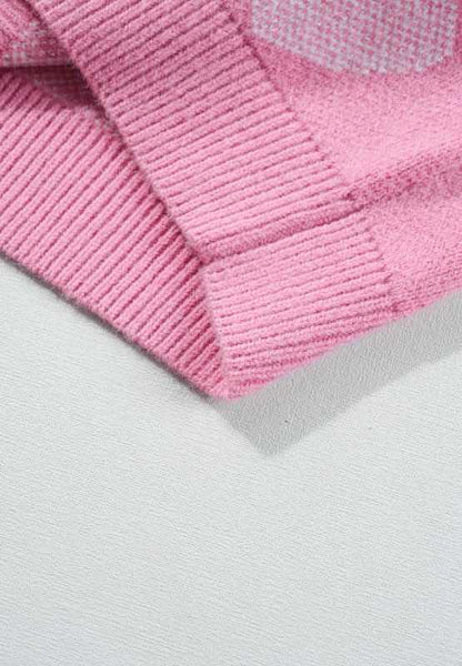 Pearl Trim Heart Round Neck Long Sleeve Sweater - Love Salve 