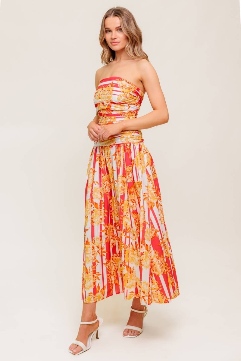 PEONY STORM DANCE WOVEN MIDI DRESS - Love Salve 