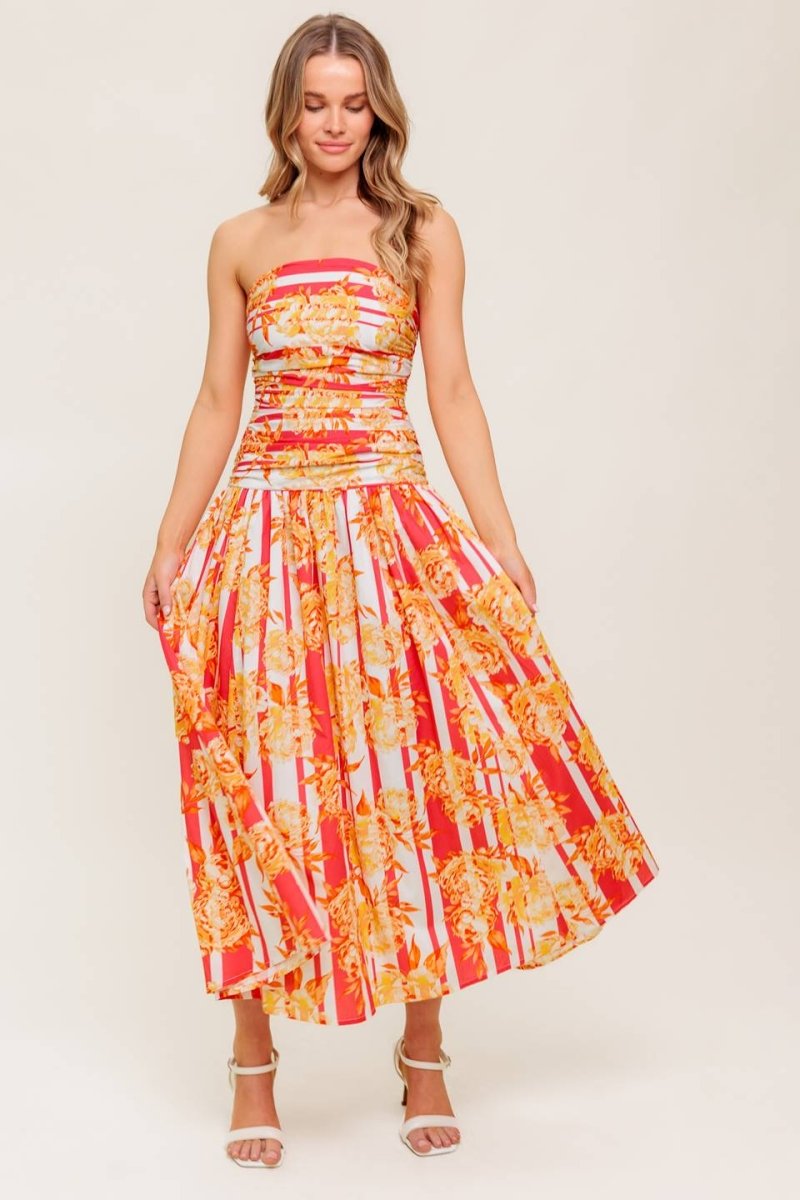 PEONY STORM DANCE WOVEN MIDI DRESS - Love Salve 