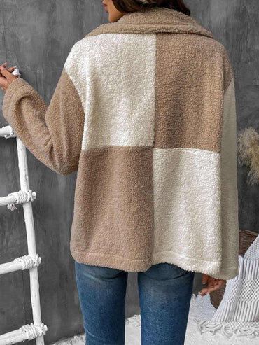 Perfee Color Block Collared Neck Long Sleeve Jacket - Love Salve 
