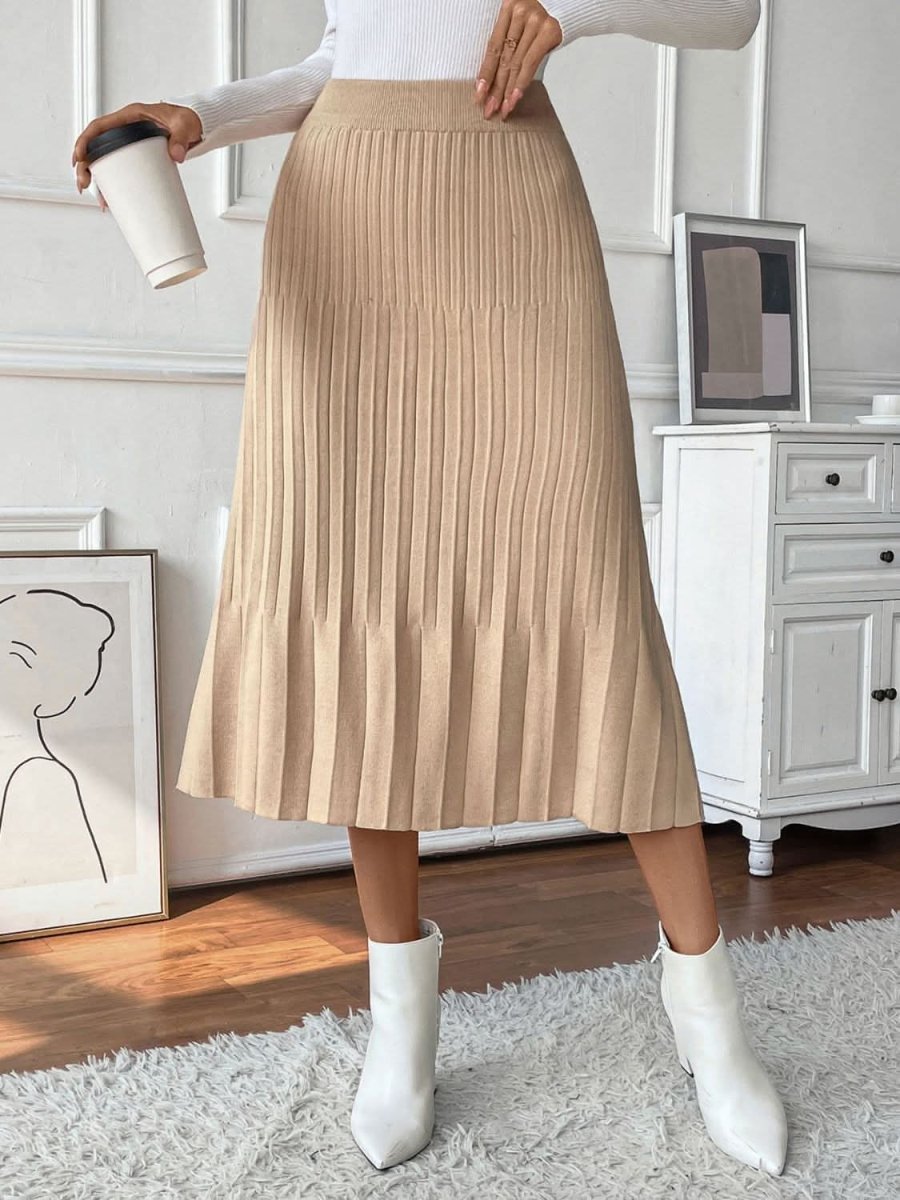 Perfee Pleated Midi Sweater Skirt - Love Salve 