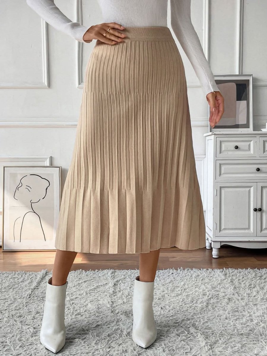 Perfee Pleated Midi Sweater Skirt - Love Salve 