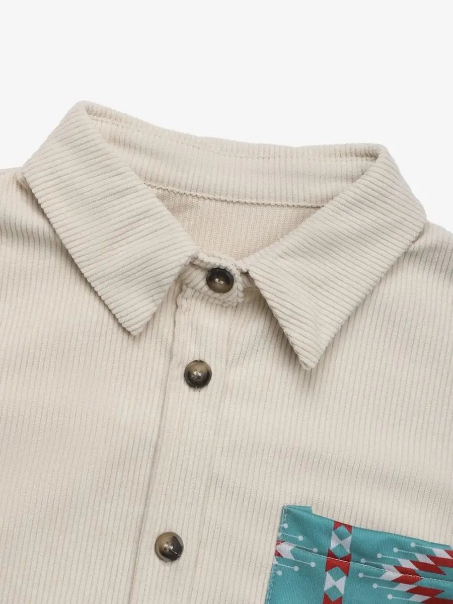 Perfee Pocketed Geometric Collared Neck Shacket - Love Salve 