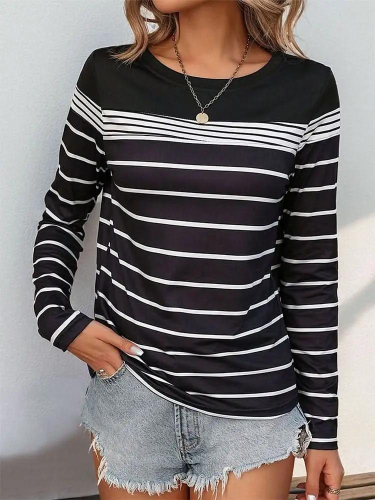 Perfee Striped Round Neck Long Sleeve T-Shirt - Love Salve 