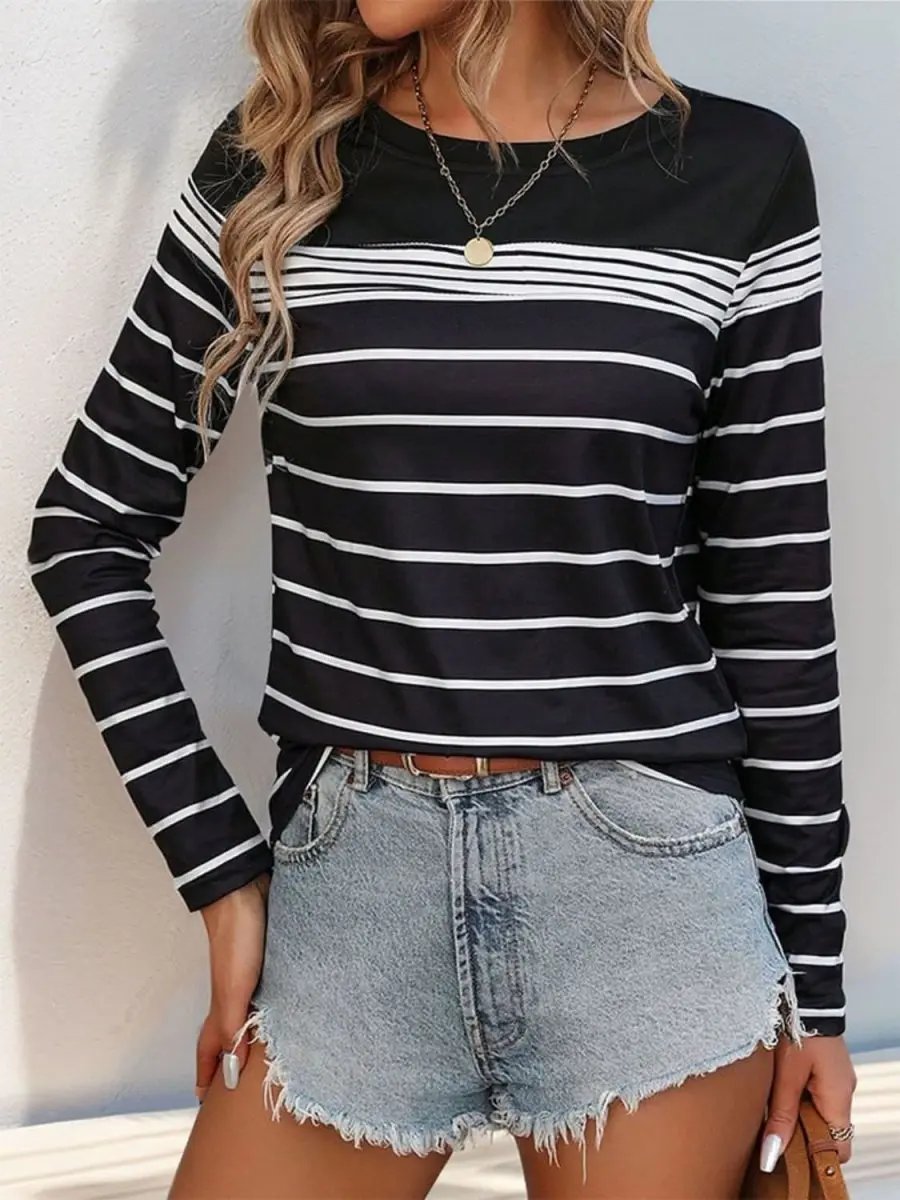 Perfee Striped Round Neck Long Sleeve T-Shirt - Love Salve 