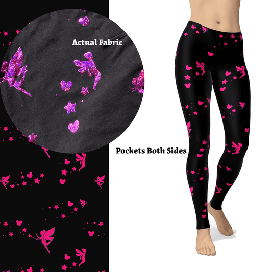 Pink Sparkle Fairy Leggings with Fairy Dust Glitter and Pockets MM