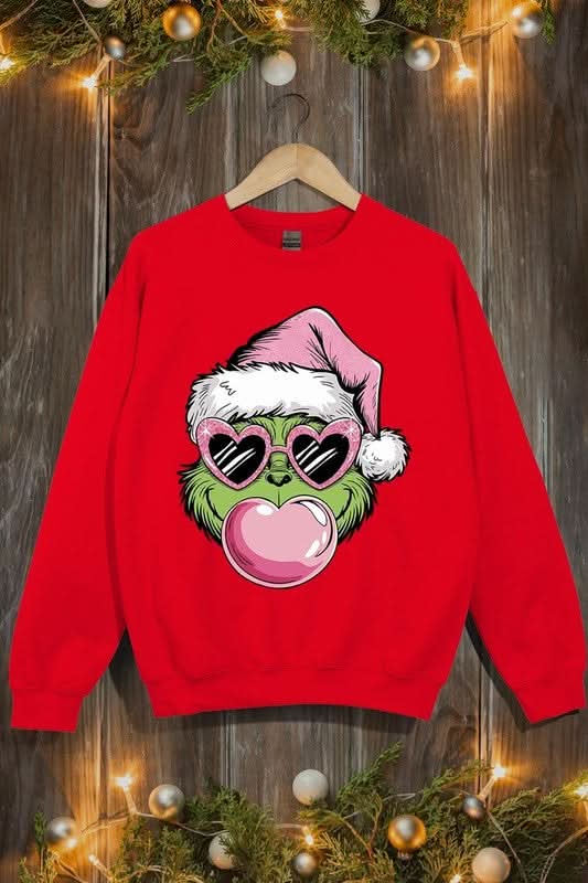Pink Blowing Bubble Grinch Graphic Sweatshirts - Love Salve 